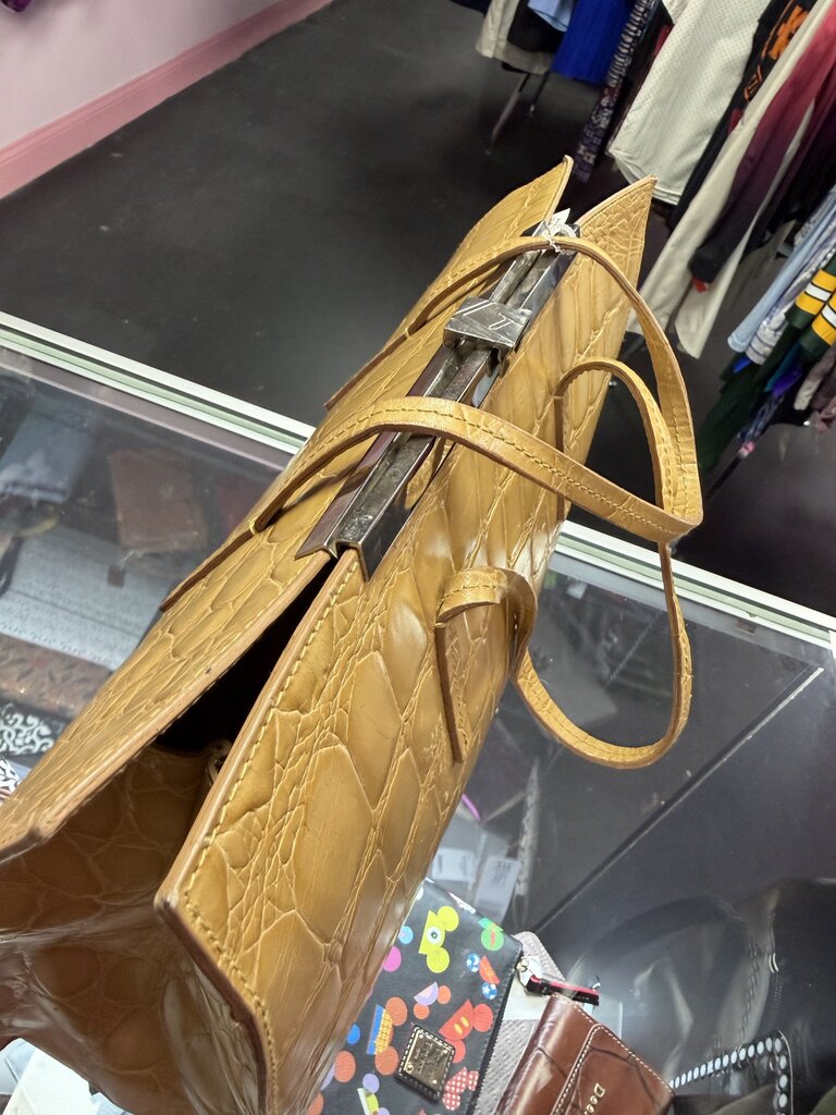 Furla Vintage Crocodile Embossed Leather Tote