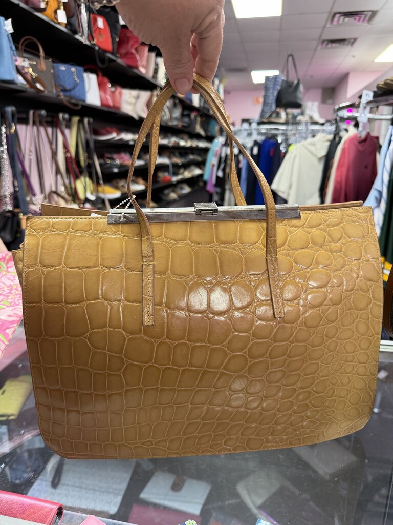 Furla Vintage Crocodile Embossed Leather Tote