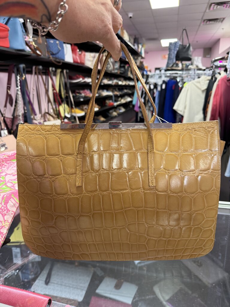 Furla Vintage Crocodile Embossed Leather Tote