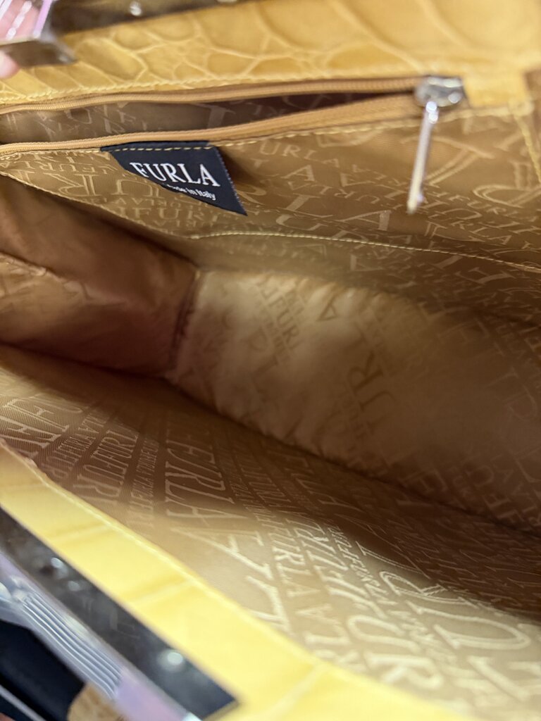 Furla Vintage Crocodile Embossed Leather Tote