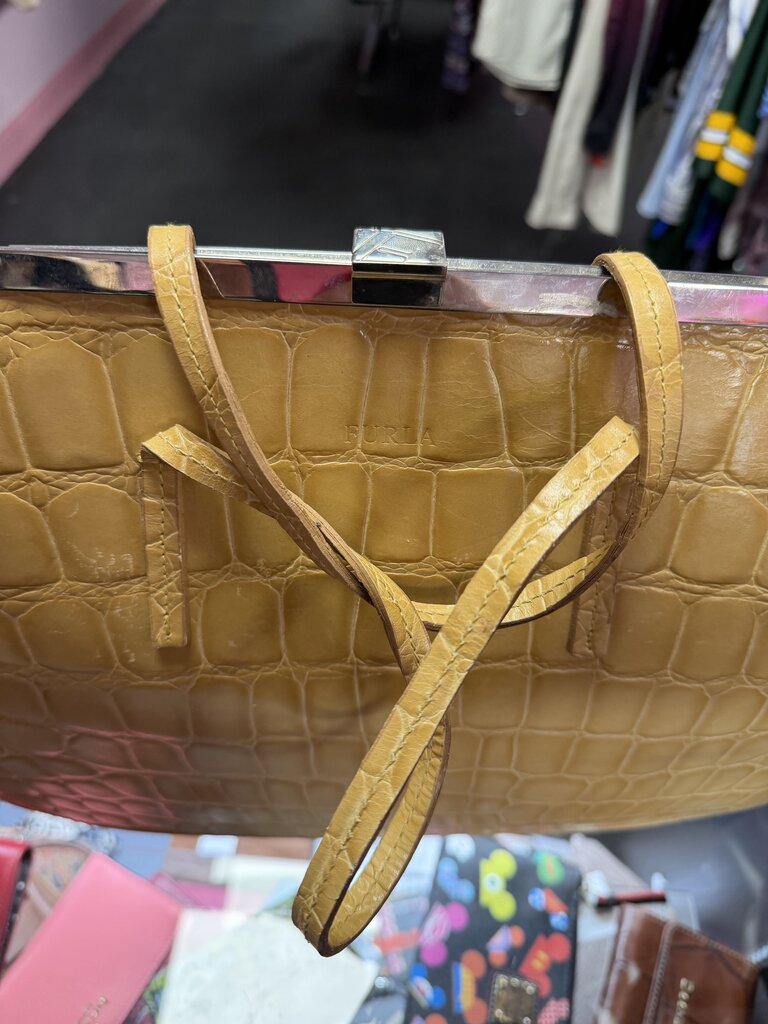 Furla Vintage Crocodile Embossed Leather Tote