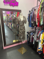 XS S/S Pleated Animal Print V Neck Sheer