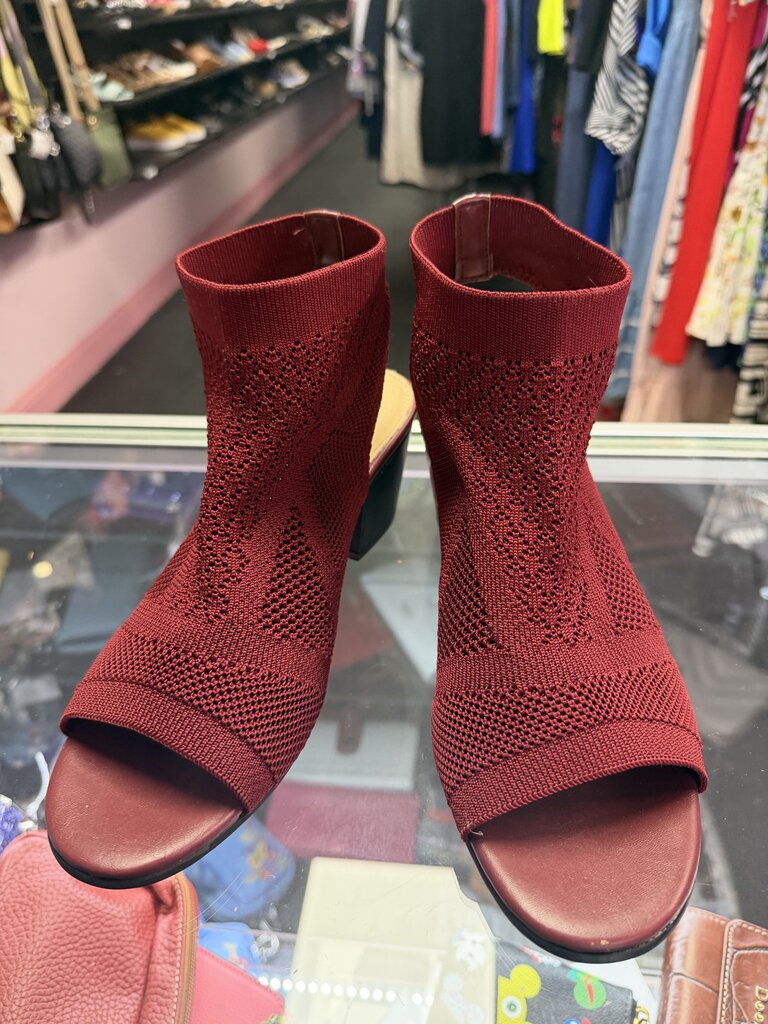 9 Knit Peep-Toe Bootie Block Heel