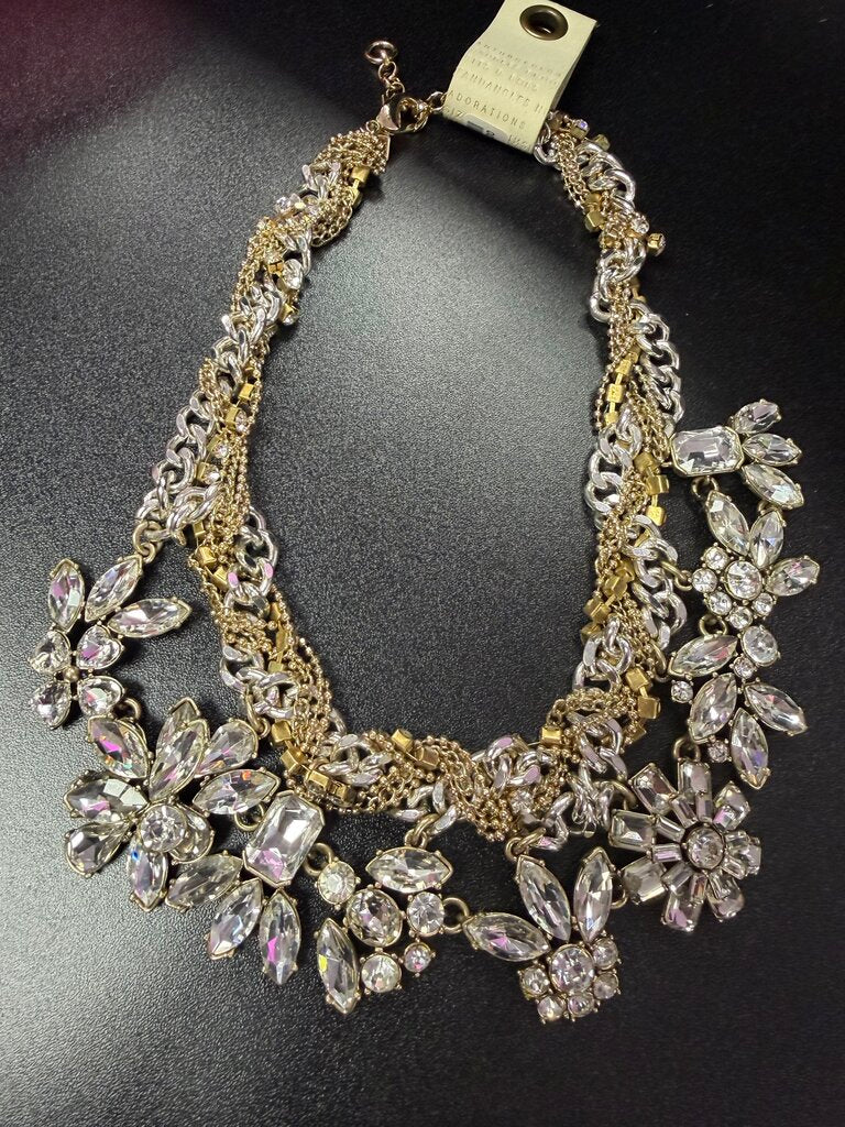 Anthropologie NWT Crystal Flower Statement Necklace