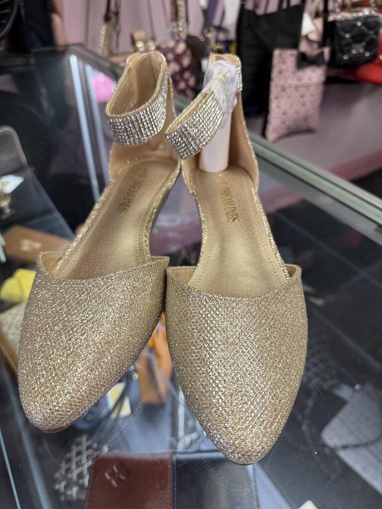 8/39 Dream Pairs Gold Glitter Ankle Strap Flat Dress Shoe
