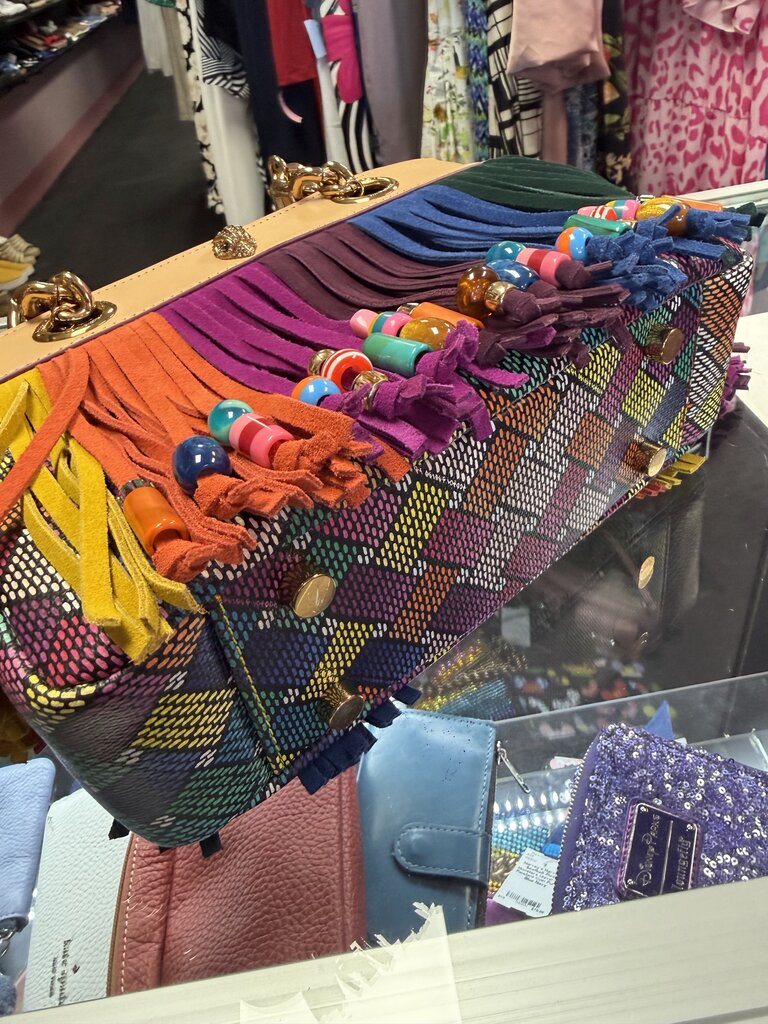 Kurt Geiger Square London Kennington Leather Fringe Rainbow No long Strap