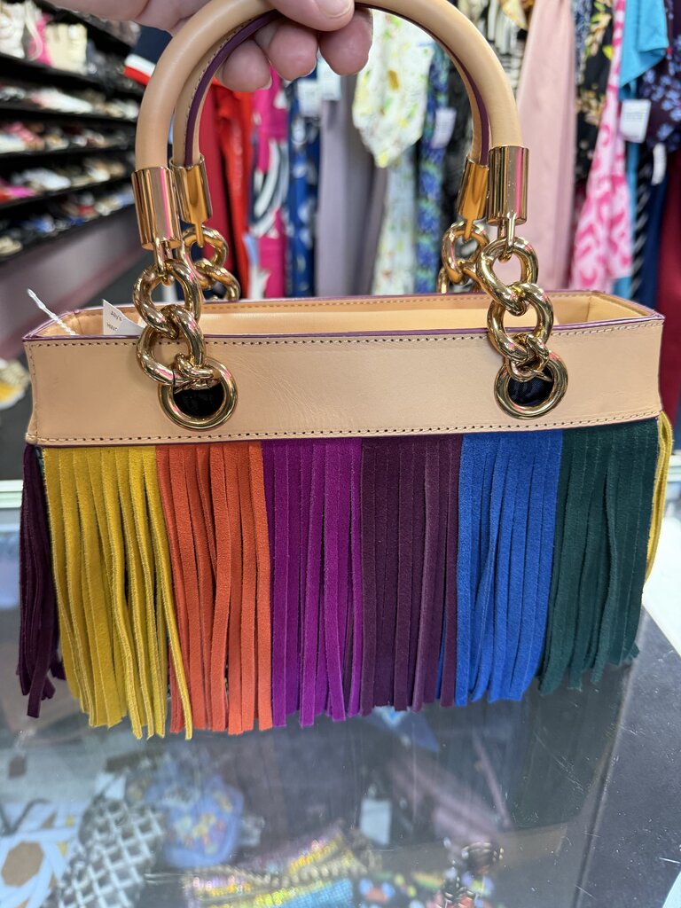 Kurt Geiger Square London Kennington Leather Fringe Rainbow No long Strap