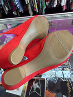 7.5 Kitten Heel Bow Peep-Toe Suede Slingback