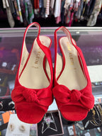 7.5 Kitten Heel Bow Peep-Toe Suede Slingback