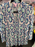 SM Lilly Pulitzer L/S Sarasota Tunic Top Resort White Hook You In Blue Coastal