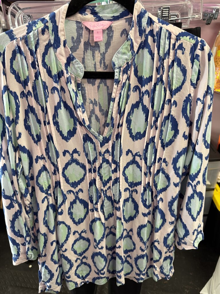 SM Lilly Pulitzer L/S Sarasota Tunic Top Resort White Hook You In Blue Coastal