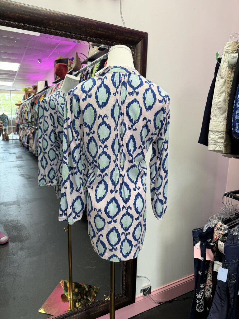 SM Lilly Pulitzer L/S Sarasota Tunic Top Resort White Hook You In Blue Coastal