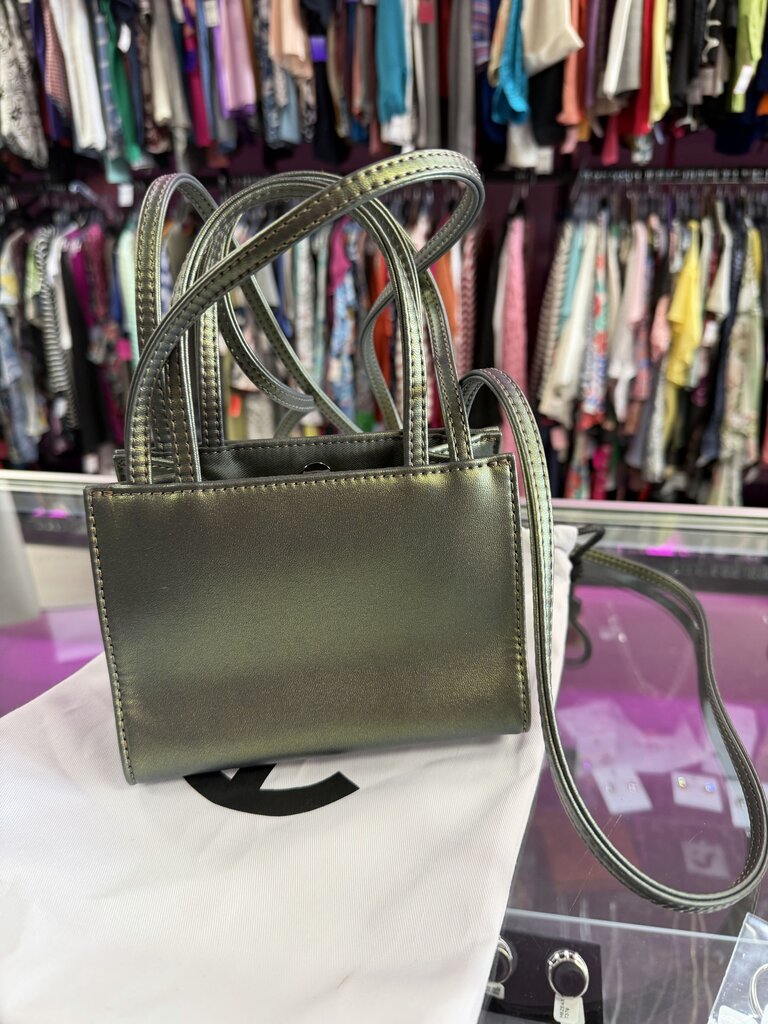 Telfar Metallic Green Mini Shopping Bag