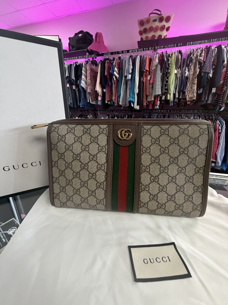 Gucci Ophidia Wash Travel Clutch Pouch GG Zip Bag Double G Interior zipper pocket