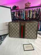Gucci Ophidia Wash Travel Clutch Pouch GG Zip Bag Double G Interior zipper pocket