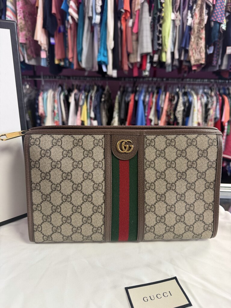Gucci Ophidia Wash Travel Clutch Pouch GG Zip Bag Double G Interior zipper pocket