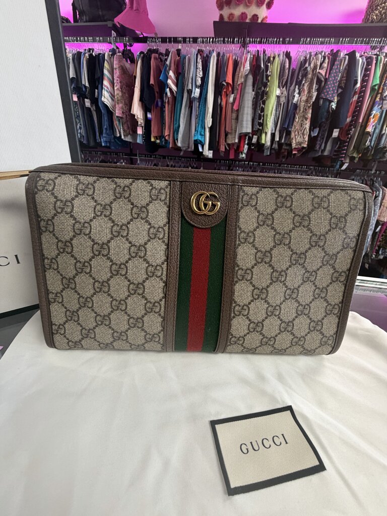 Gucci Ophidia Wash Travel Clutch Pouch GG Zip Bag Double G Interior zipper pocket