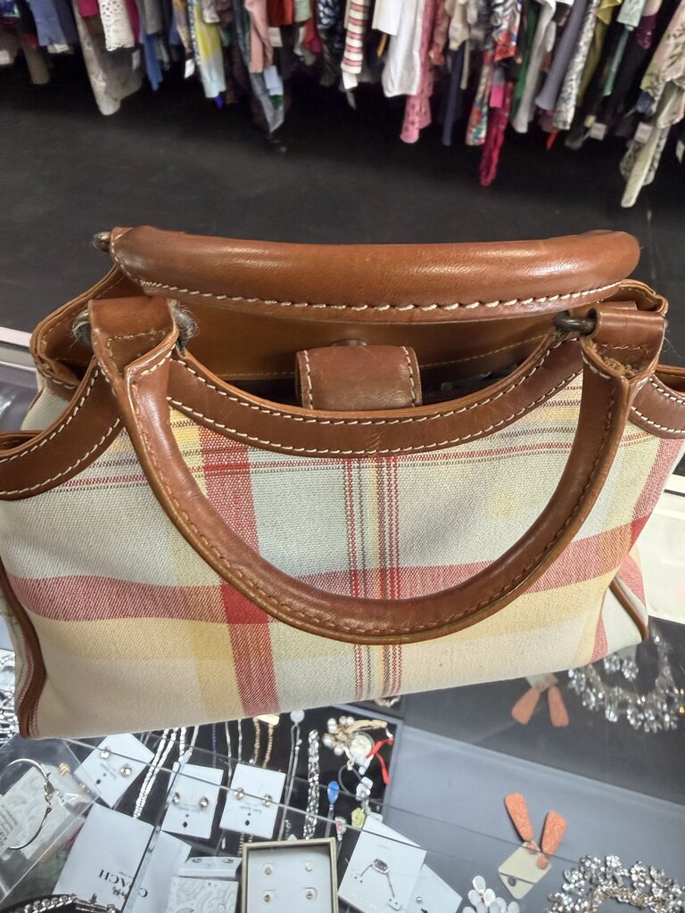 Fossil Leather Trim Plaid Handbag