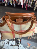 Fossil Leather Trim Plaid Handbag