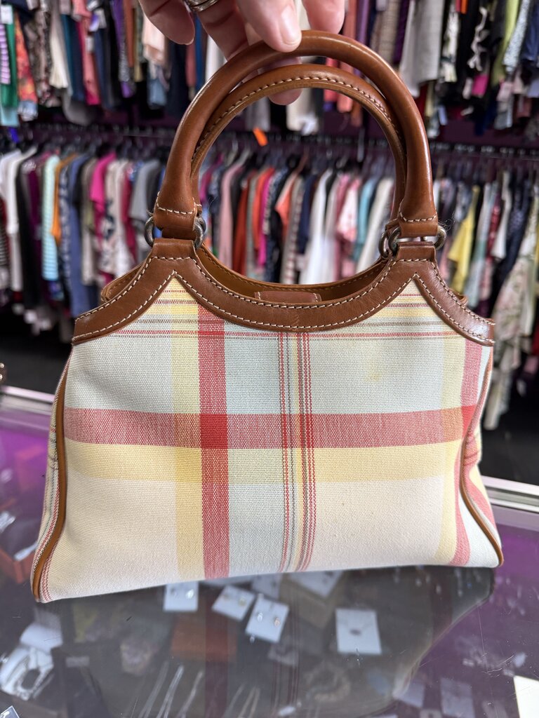 Fossil Leather Trim Plaid Handbag