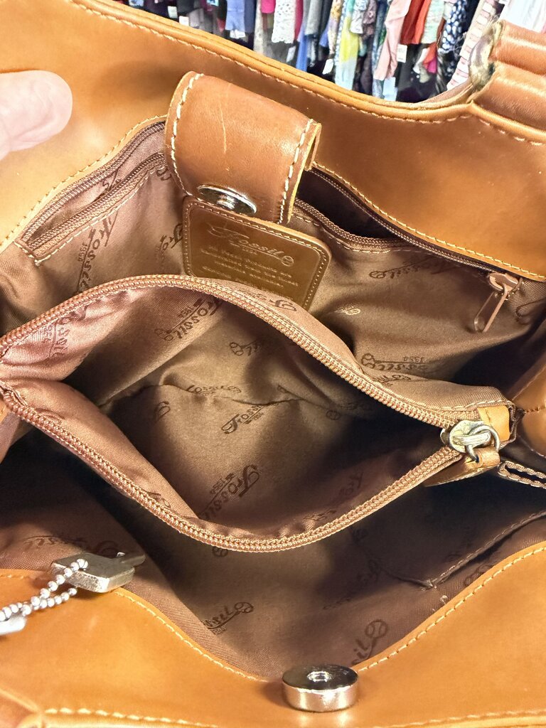 Fossil Leather Trim Plaid Handbag