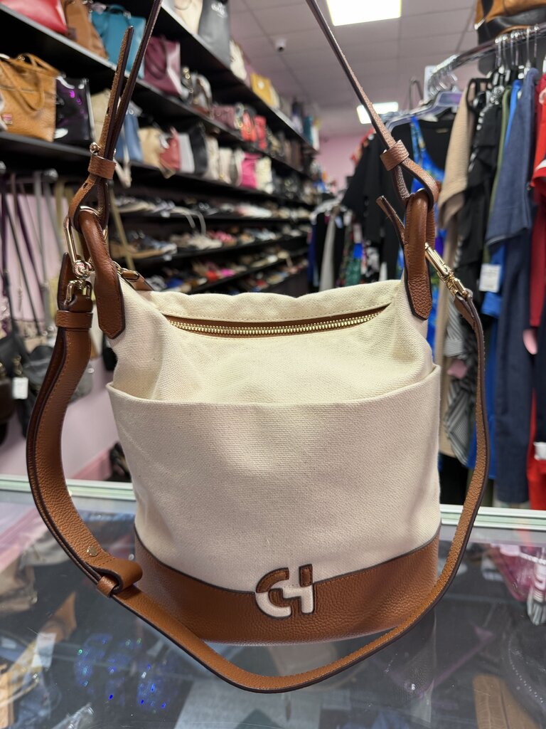 Cole Haan Bucket Bag Canvas British Tan Leather