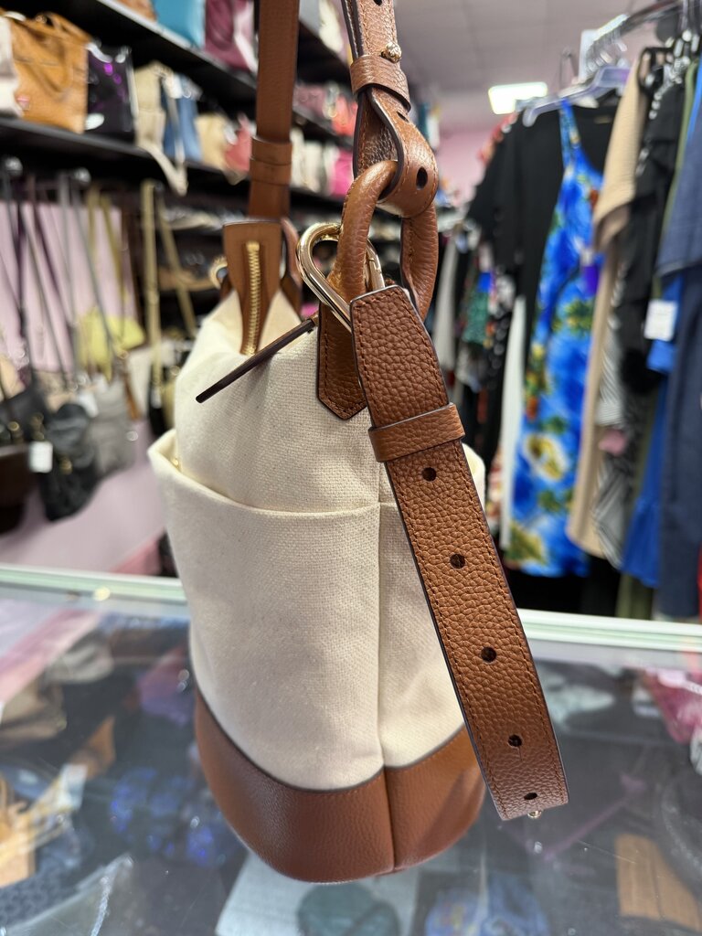 Cole Haan Bucket Bag Canvas British Tan Leather