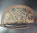Catchfly Studios Tooled Crescent Shaped Studded Wristlet