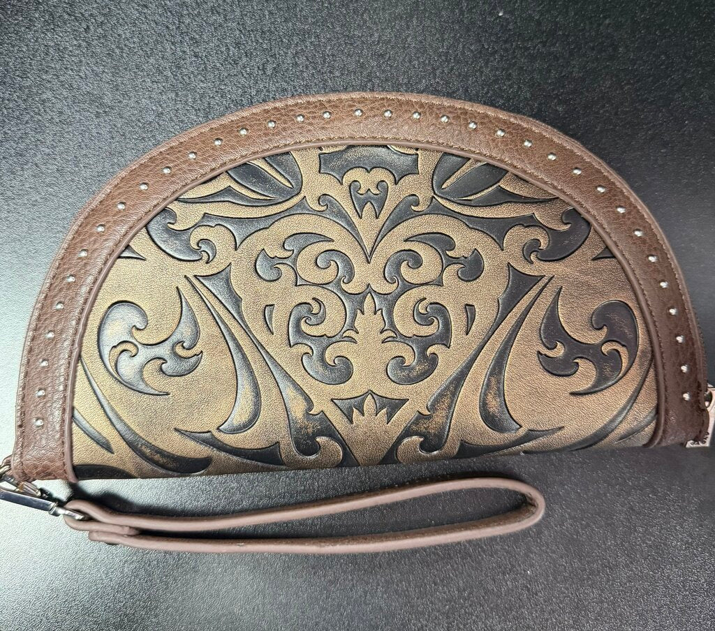 Catchfly Studios Tooled Crescent Shaped Studded Wristlet