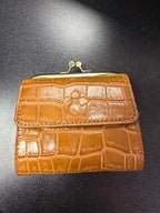 Patricia Nash Crocodile Embossed Leather Wallet Vintage Astor Wallet Cognac