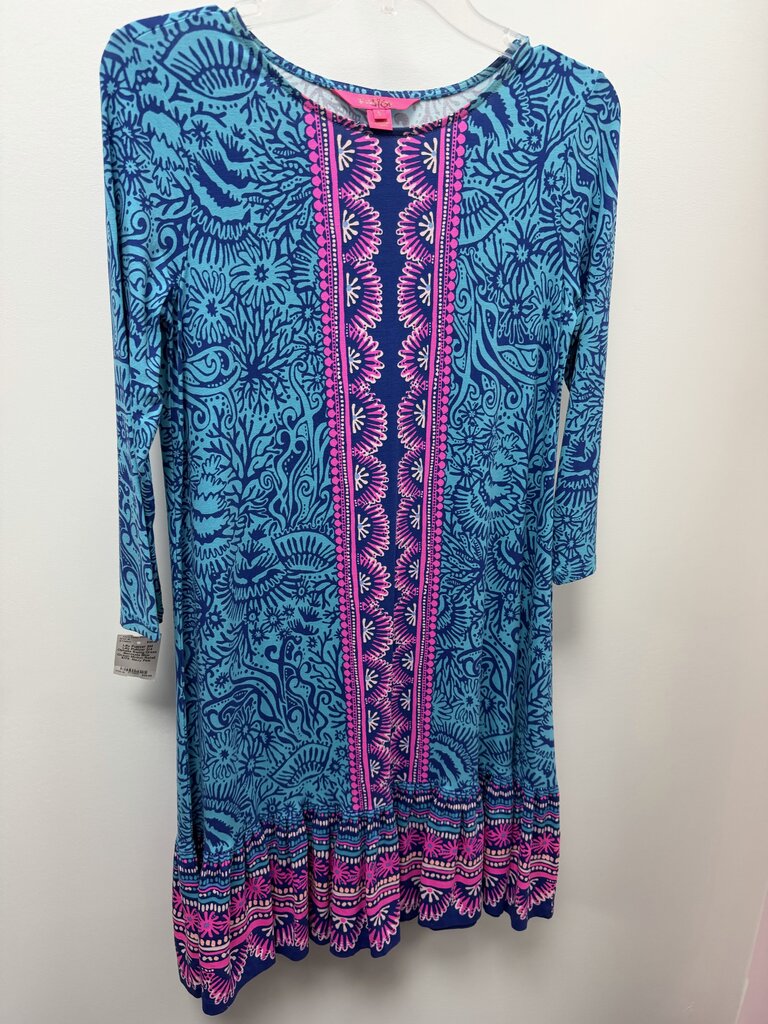 SM Lilly Pulitzer 3/4 Ophelia Swing Dress Bermuda Blue Ocean Motion Retail $178