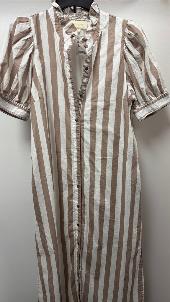 LG S/S Entro Caramel Striped Long Sleeve 100% Cotton Midi Dress with Pocket