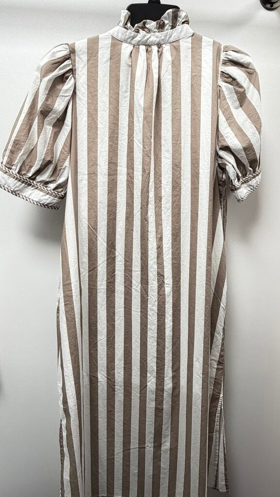 LG S/S Entro Caramel Striped Long Sleeve 100% Cotton Midi Dress with Pocket