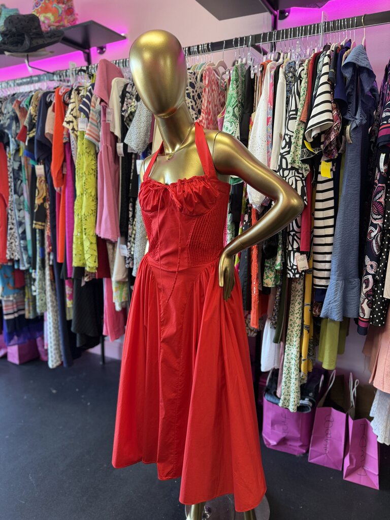 SM House OF CB Adabella Halter Neck Midi Dress Tomato Red