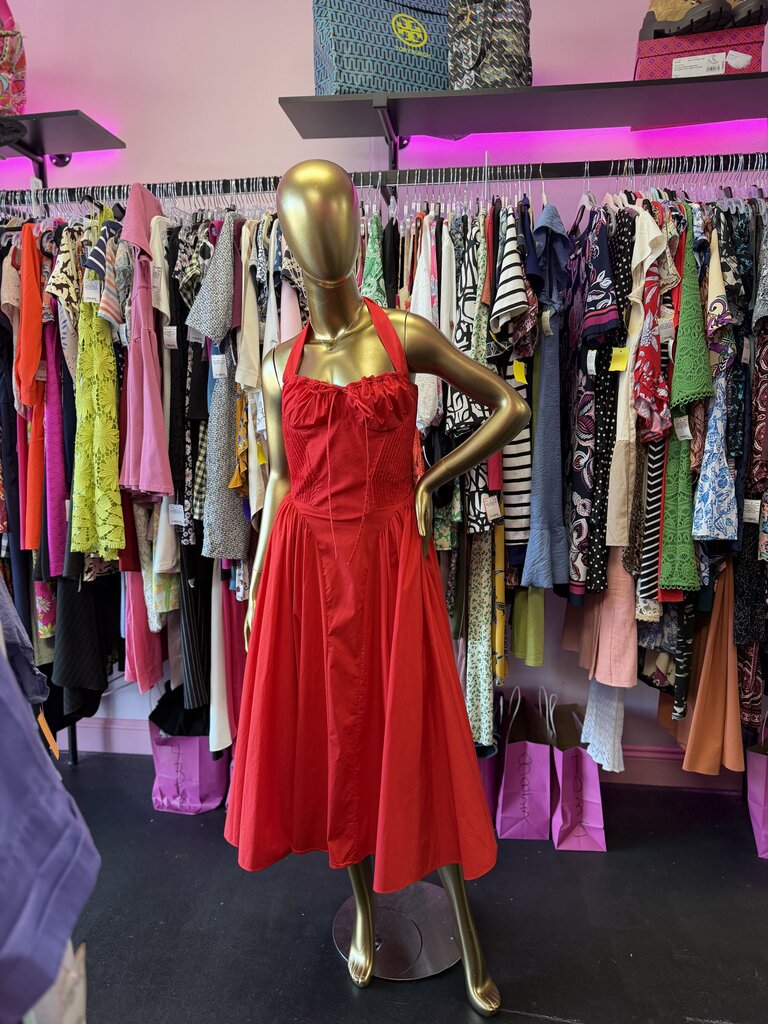 SM House OF CB Adabella Halter Neck Midi Dress Tomato Red