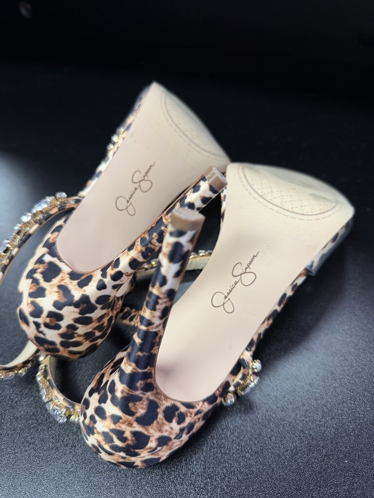 9 Jessica Simpson Jaycin Rhinstone Ankle Strap Animal Print Heel