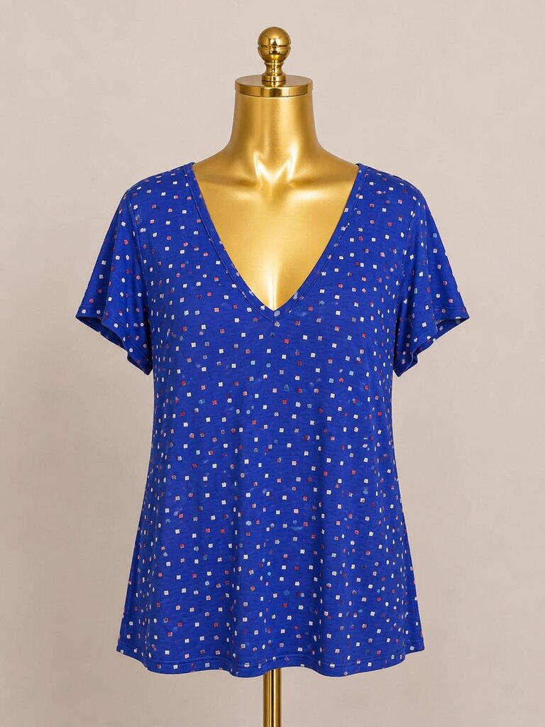 LG Lilly Pulitzer S/S Etta V-Neck Tee In Borealis Blue Lilly Squared Pattern