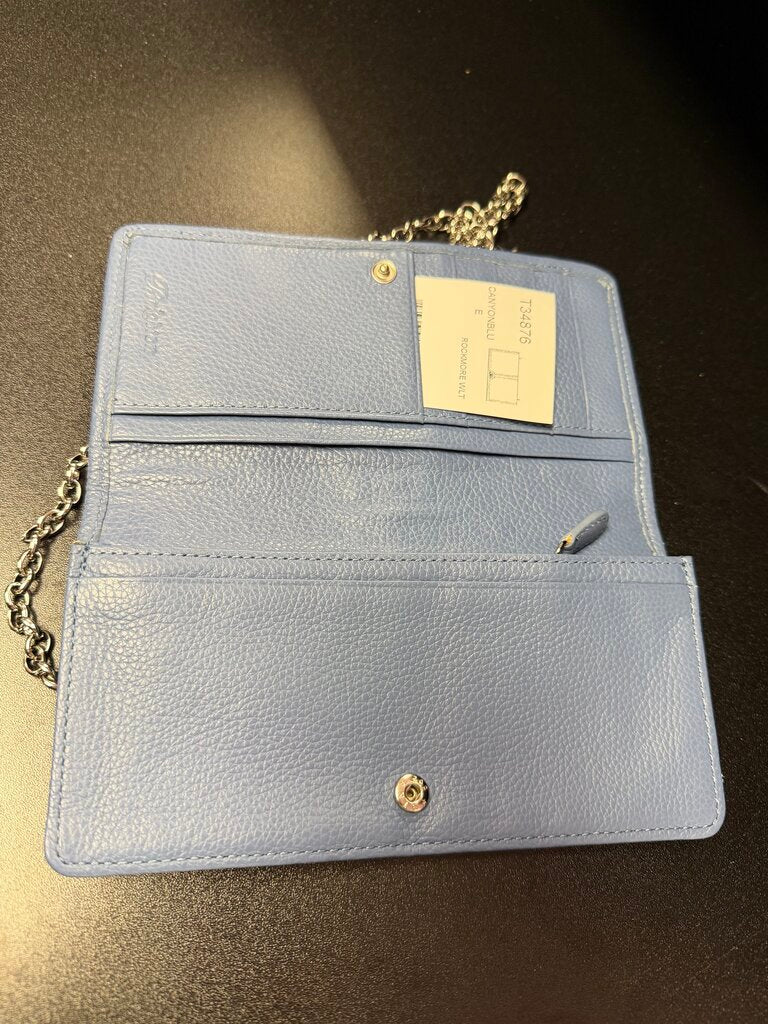 Brighton Pretty Tough Soft Leather Blue Studded Wallet ID CC Zip Coin Snap Plated Chain