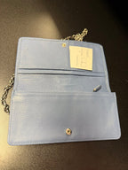 Brighton Pretty Tough Soft Leather Blue Studded Wallet ID CC Zip Coin Snap Plated Chain
