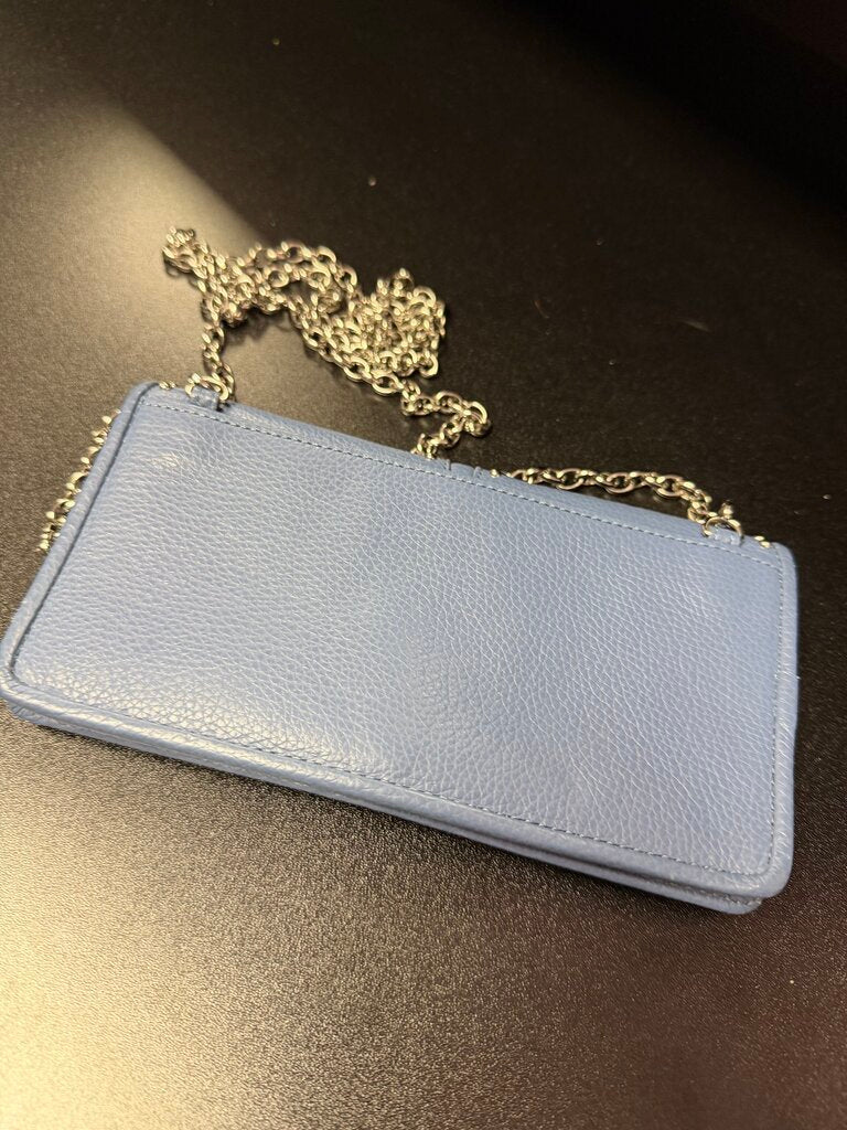Brighton Pretty Tough Soft Leather Blue Studded Wallet ID CC Zip Coin Snap Plated Chain