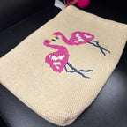 Old Navy Straw Flamingo Clutch Tassel