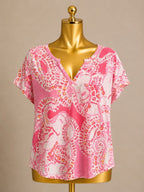 XL S/S V Neck Lilly Pulitzer T Shirt XS Duval Top Pink Boxy V-Neck SS Tee Tropical 100% Linen