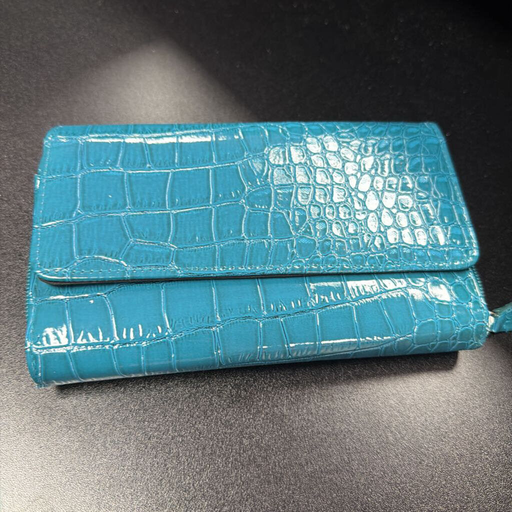 Unknown Croco Patent Folding Large Wallet Vintage w/ Calculator