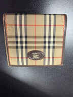 Burberry Vintage Nova Check Canvas Leather Bifold Wallet Logo Clasp