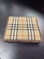 Burberry Vintage Nova Check Canvas Leather Bifold Wallet Logo Clasp