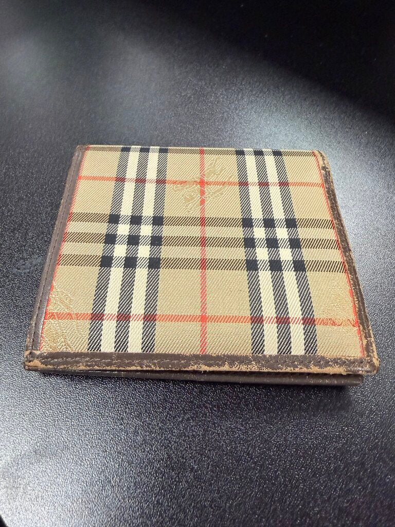 Burberry Vintage Nova Check Canvas Leather Bifold Wallet Logo Clasp