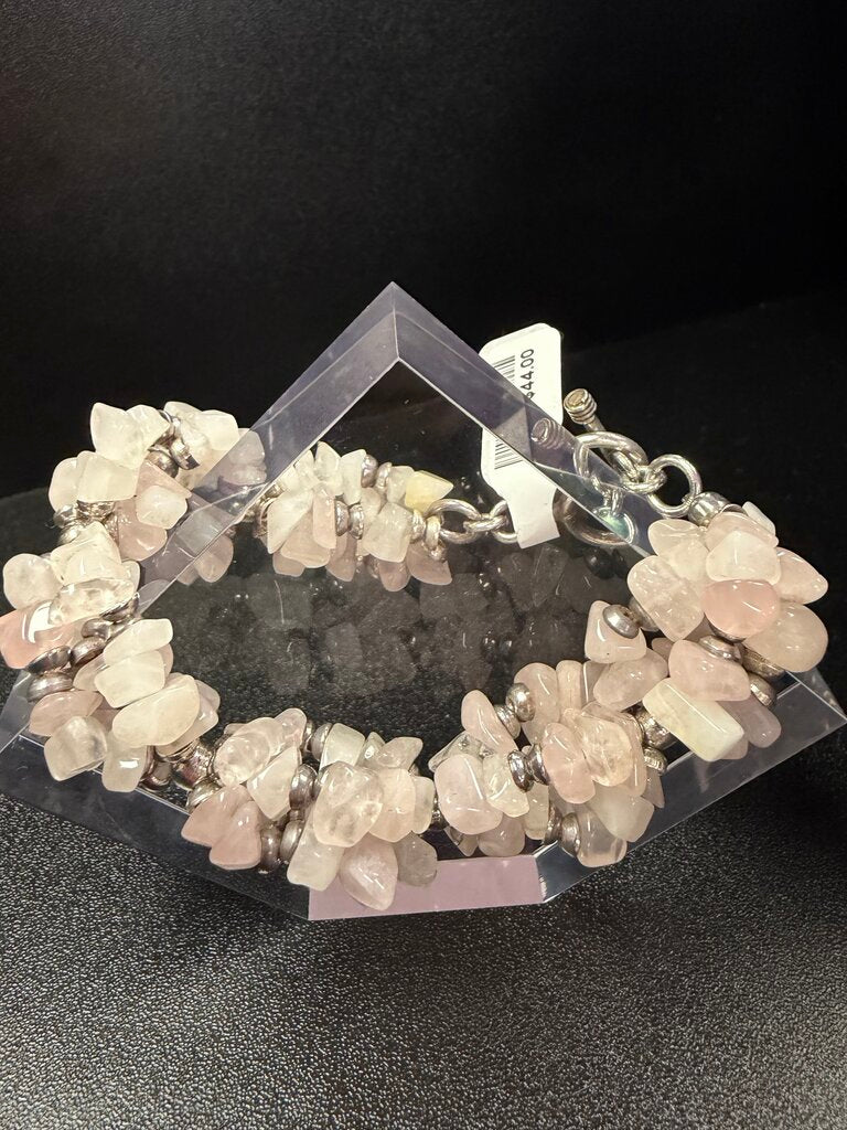 Silpada 925 Chunky Rose Quartz Nugget Toggle Bracelet