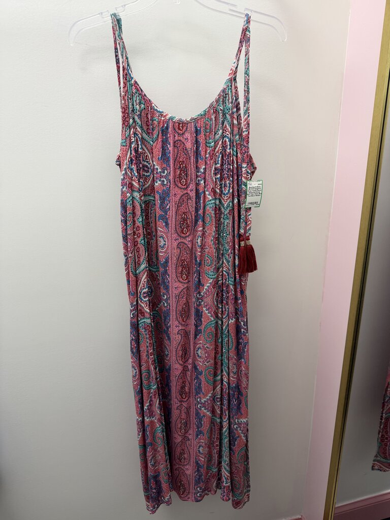 MD 8/10 Spaghetti Strap Tassel Gauze Patterned Dress NWT