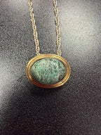 925 Vintage Gold Tone Green Stone Pendant Silver 18" Necklace