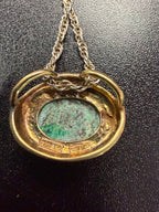 925 Vintage Gold Tone Green Stone Pendant Silver 18" Necklace